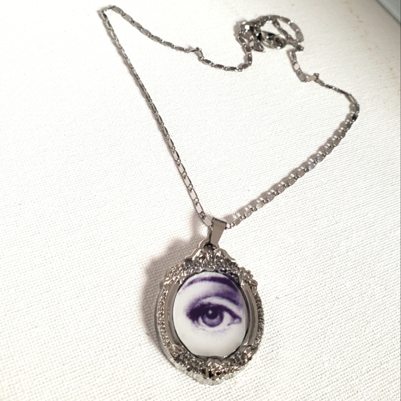 EVIL EYE PROTECTION ANTIQUE ART PENDANT NECKLACE SILVER FORNASETTI 17 Inch - Picture 5 of 7